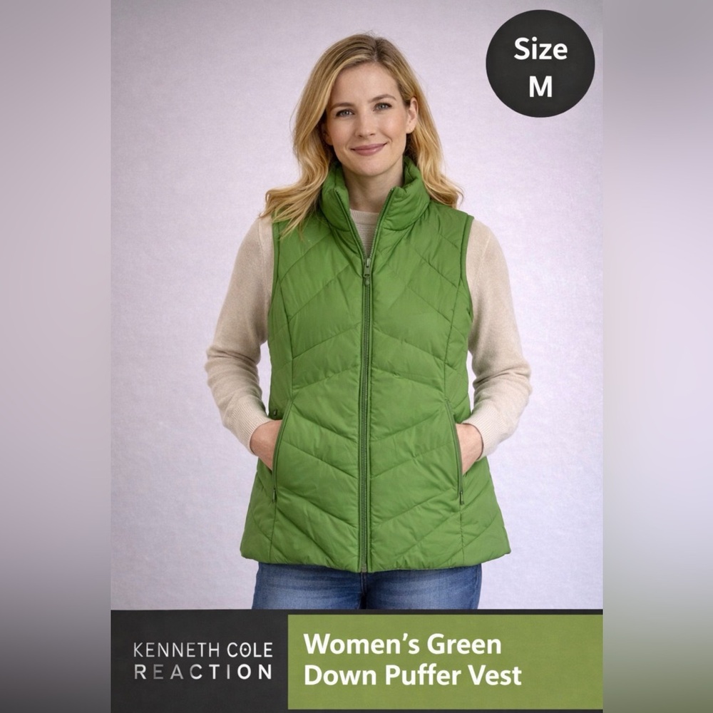 Kenneth Cole Reaction Women’s size M Green Down Puffer Vest(A485) - Picture 2 of 8